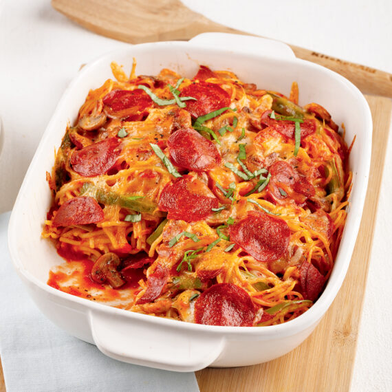 Casserole de spaghettis style pizza garnie